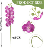 6PCS Purple Artificial Orchids 27’’ Faux Phalaenopsis Orchids Silk Flowers with Stems for Floral Arrangements Home Wedding Dining Table Party Garden Decoration(Purple)