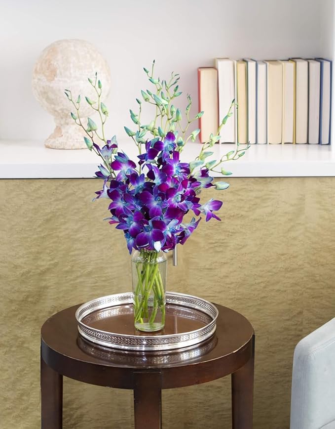 KaBloom - 10 Blue Orchid with vase - Fresh Flowers for Birthday, Valentine's & Mother's Day
