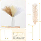 SeptCat 60 Pcs Pampas Grass Decor 21.7" Fluffy Faux Short White Brown Yellow Pampas Grass Artificial Small Pompas Grass Flower Vase Filler for Home Wedding Decoration