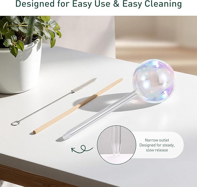 Soilagua Large Extra-Thick Clear Glass Plant Watering Globes, Rainbow Gradient Self Watering Devices for Indoor & Outdoor Plants, Automatic Waterer Spikes, Perfect for Daily or Vacation Use, 4-Pack