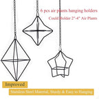 Geometric Air Plant Hanger 6 Pack Black Metal, 3 Shapes & 2 Sizes with Detachable Chains, Modern Himmeli Wall Hanging Planter for Tillandsia Indoor Home Decor
