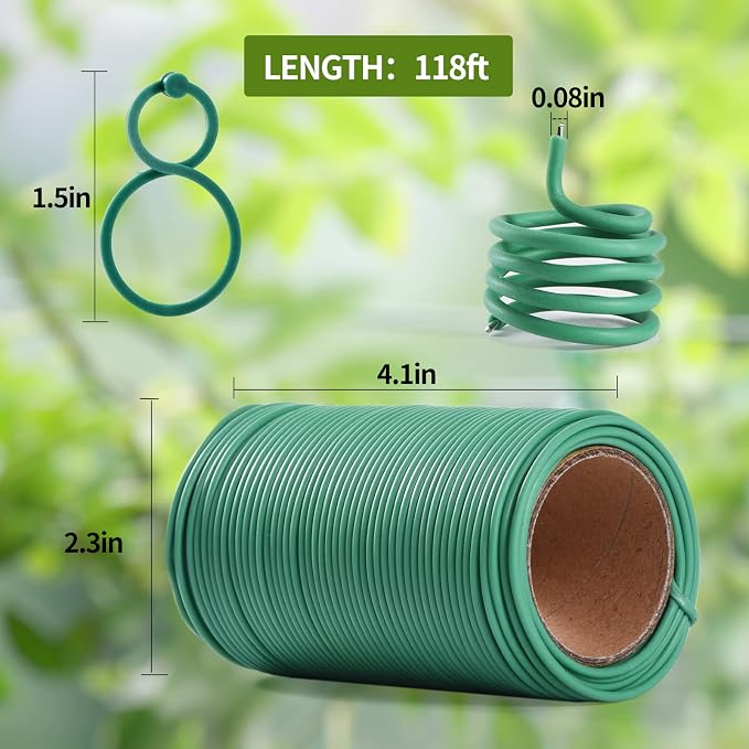 TELENT OUTDOORS 118 Feet Soft Plant Tie Green Twist Garden Ties with 20PCS Plant Clips for Plants Gardening Home Office Organization TPR Garden Ties Supplies with 2mm Diameter