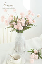 Floroom 5pcs Blush Faux Silk Mums Artificial Flowers, Bulk Fake Small Mini Chrysanthemums with Stems for DIY Pink Wedding Centerpieces Floral Arrangements Vase Fillers Home Decorations