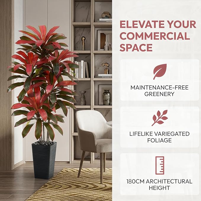 Artificial Dracaena Tree：6FT Faux Silk Tropical Yucca Floor Trees Realistic Fake Green Plant with Natural Wood Trunk & Lifelike Leaves for Home Office Decor Indoor & Outdoor (6FT,1-Pack,Black)