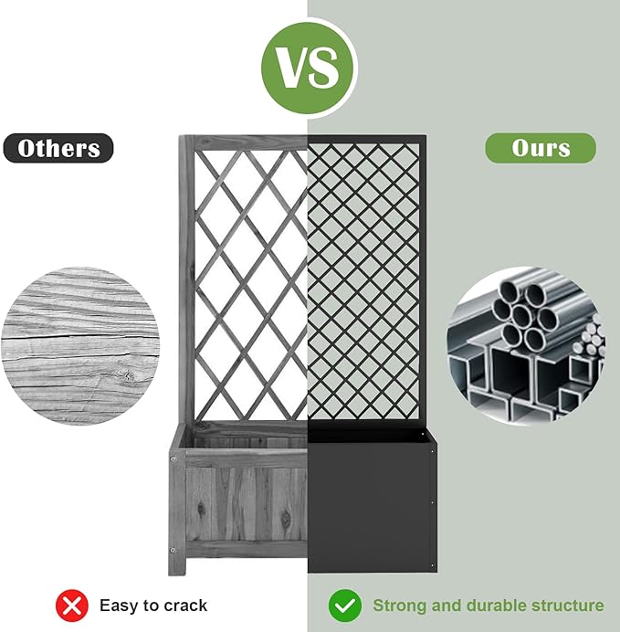 kinbor Planter with Trellis - Set of 2 Planter Boxes Outdoor, Metal Raised Garden Bed with Lattice Trellis for Climbing Plants, Black Flower Boxes Outdoor