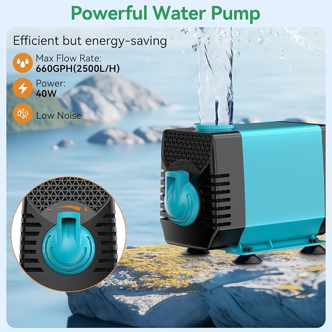 POPOSOAP Pond Waterfall Box with Pump Kit, 11.8inch 304 Stainless Steel Pond Waterfall Spillway with 40W 660GPH Pump for Ponds, All-in-l Pond Spillway for Garden Waterfall Water Feature-P43X