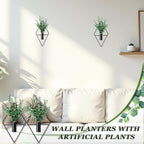Canlierr 2 Pieces Wall Decor Hanging Planters with Artificial Plants Metal Hanging Vase Indoor Plants Holder Modern Boho Wall Art for Bathroom Bedroom Living Room Decor(Black,Eucalyptus)