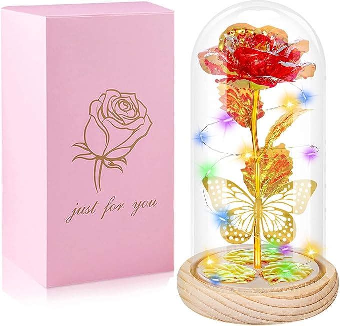 Gifts for Mom Mothers Day Rose Gifts Birthday Gifts for Women, Mom Gifts for Mother Day from Daughter Galaxy Glass Red Butterfly Flowers Rose Gifts for Sister,Grandma,Her,Wife,Anniversary,Wedding