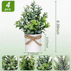 4 Potted Artificial Plants Metal Fake Potted Plant with Iron Pot Mini Greenery Decor Small Faux Plants for Indoor Farmhouse Home Porch Garden Bathroom Room Décor White