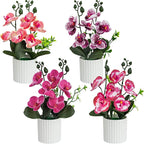 4Pcs Fake Orchids Artificial Flowers Washable Phalaenopsis Orchids Flowers in Pot for Home Wedding Table Centerpiece Bathroom Office Decoration (Purple & Red)