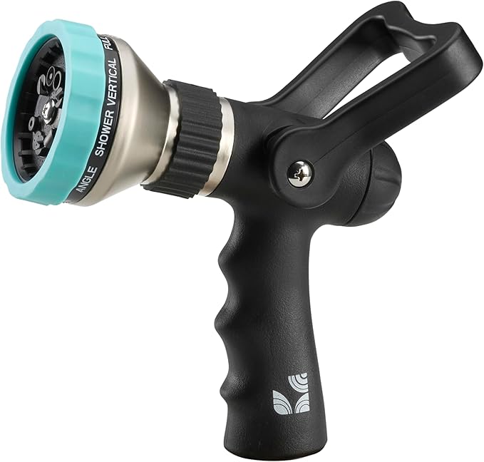 Heavy Duty Metal 10 Pattern Fireman’s Hose Nozzle 500003 with Lever Control and Comfort Grip by New England Garden Tools for Cleaning, Watering Plants & Yards, Washing Cars & Livestock