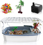 Escape-Proof 3 Gallon Turtle Tank Kit for Hatchlings - Compact Acrylic Aquarium with Basking Platform & Filter, Multi-Zone Desktop Habitat, Easy Clean