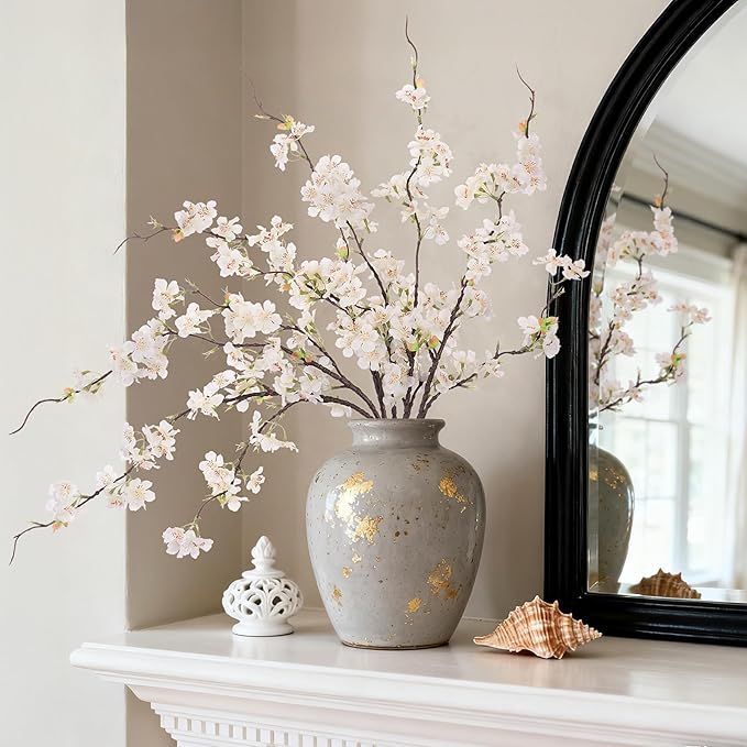 INXUGAO 6 PCS Faux Cherry Blossom Branches Decor 31.5 Inch Long Stems Fake Artificial Flowers for Home Indoor Decoration Vase Arrangement Living Room Table Bedroom Spring Decor