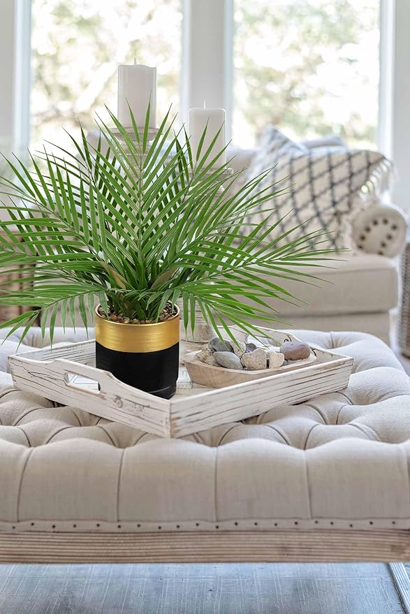 Briful Fake Plant 15.7’’ Artificial Palm Plant in Gold Black Pot Real Touch Faux Tropical Palm Tree Houseplant for Home Indoor Living Room Tabletop Balcony Decorations