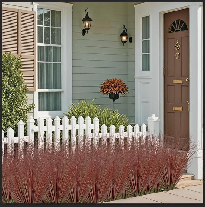24 Bundles Red Artificial Plants Onion Grass Outdoor 20 Inch Fall Fake Shrubs Wheat Grass UV Resistant Autumn Greenery Stems Faux Bushes Plant for Indoor Home Farmhouse Thanksgiving Fall Decor