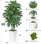 6FT Artificial Dracaena Tree - High-Density Foliage Fake Plant with White Tall Planter - Faux Yucca Floor Plant for Home Office Decor Indoor