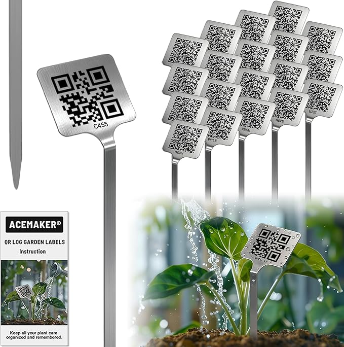 QR Plant Labels, Scan-to-Record Plant Care Tracker & Garden Journal, 304 Stainless Steel Outdoor Waterproof Tags Markers for Seeds and Herbs, 20 pcs