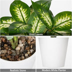 GnFlus Set of 2 Fake Tropical Plants with White Pots Artificial Potted Plants Artificial Leaves Decor for Farmhouse Room Bathroom Bedroom Kitchen Office Table Desk Green and White