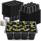 RooTrimmer 60 Pack Reusable 12-Cell Seed Starter Tray, Plant Starter Trays with Large Drainage Holes for Seed Germination, Easy to Repotted, Fits Standard 1020 Flats and TD377 Trays, Black