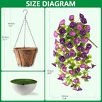 Homsunny Artificial Hanging Fake Flowers with Basket Plants for Outdoor Decoration, Faux Silk Flower UV Resistant Morning Glory for Home Porch Patio Garden Balcony Yard Look Real (Purple)