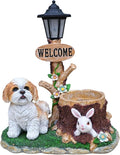 Animal Outdoor Statue Planter Solar Light Welcome Garden Sculpture Resin Flower Pot Decorative Porch Patio Yard Lawn Entryway Figurine with LED Lamp Rustic Plant Holder Ornament Courtyard (E)
