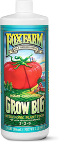 FoxFarm Grow Big Hydroponic Plant Food - 3-2-6 Liquid Plant Fertilizer for Lush Vegetative Growth in Hydroponic Systems - Liquid Concentrate with Earthworm Castings & Micronutrients - 1 Quart