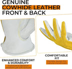 HANDLANDY Men Leather Gardening Gloves, Utility Work Gloves for Mechanics, Construction, Driver