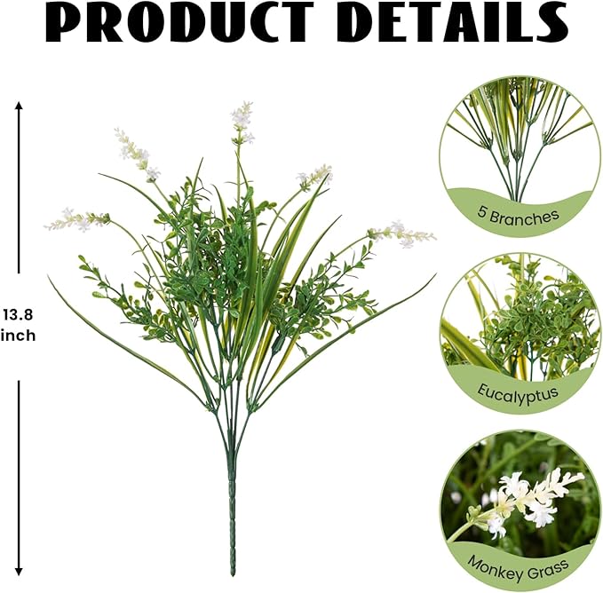 Outdoor Faux Plants UV Resistant - 12 Bouquets Realistic Artificial Monkey Grass Greenery for Patio Garden Front Porch Decor Weatherproof Fake Plants for Outside