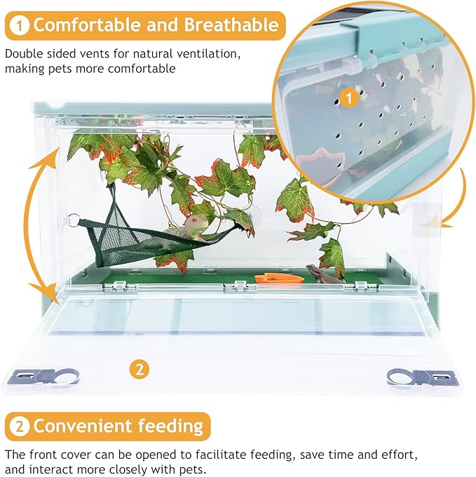 RunDuck Travel Portable Foldable Terrarium Kits for Reptiles -Heat-Resistant Material, Easy to Move with Wheels, Includes Plant, Feeding Bowl, and Carpet for Snakes, Lizards, Tortoises, and Leopard