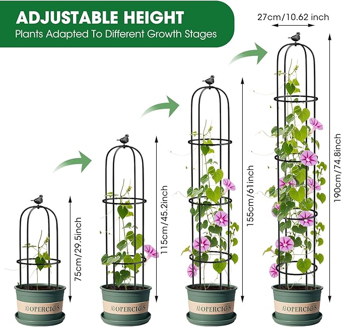 Garden Trellis for Climbing Plants Outdoor, 6.2ft Tall Garden Obelisk Trellis Climbing Plant Support Potted Vine Flower Rose Clematis Vegetable Pea Bean Cucumber Trellis Raised Bed, 2 Pack