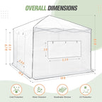 EAGLE PEAK 10x10 Portable Walk in Greenhouse, Pop Up Indoor Outdoor Greenhouse, Green House Kit with Zippered Roll-Up Doors and Windows, PE Cover, Clear/White