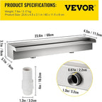 VEVOR Pool Fountain Stainless Steel Pool Waterfall 23.6" x 4.5" x 3.1"(W x D x H) Waterfall Spillway with Pipe Connector Rectangular Garden Outdoor, Silver