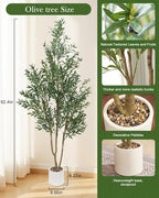 Olive Tree 8FT Fake Tree Faux Plants Indoor with Pot Artificial Tree Nearly Natural Olive Branches and Fruits for Living Room Home Office Decorations