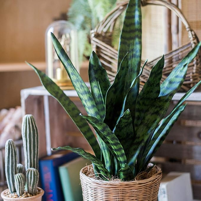 summer flower 23in Snake Plant Artificial Leaf Set 21pcs Faux Sansevieria Plant Leaves Tall Fake Snake Greenery Outdoor 4 Sizes for Indoor Home Decor Office Garden Tabletop Floor Decorations