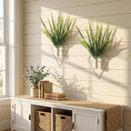 Canlierr 2 Pieces Wall Decor Hanging Planters with Artificial Plants Metal Hanging Vase Indoor Plants Holder Modern Boho Wall Art for Bathroom Bedroom Living Room Decor(White,Boston Fern)