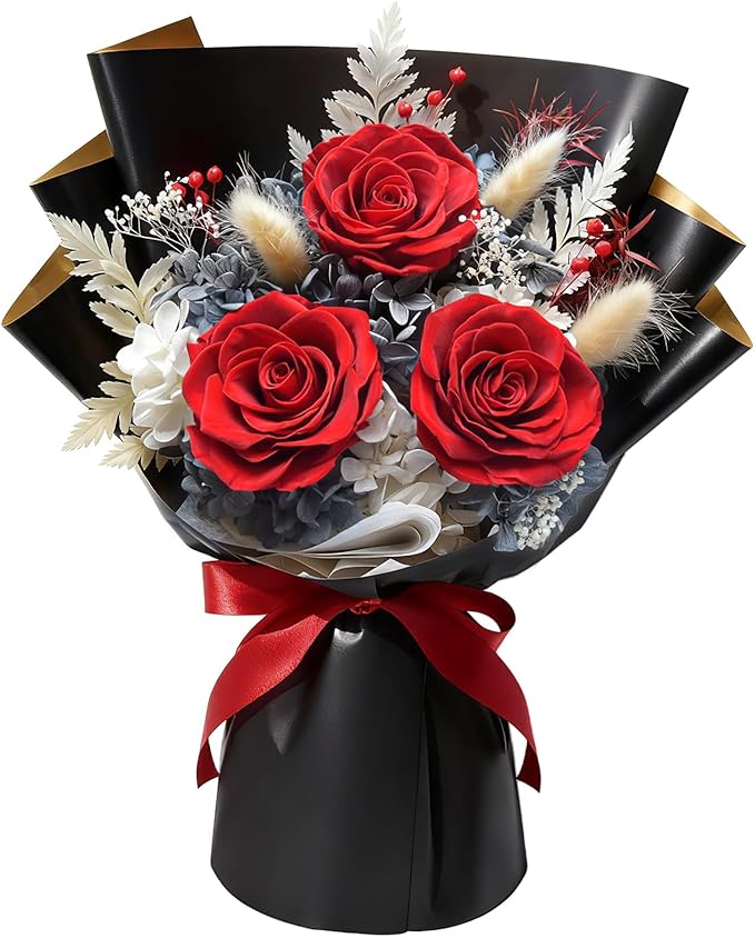 Preserved Flowers Bouquet, Flowers for Delivery,Handmade Red Rose Bouquets Lasting 3-5 Years, Luxury Gift Box,Birthday Flowers Gifts for Women Mom Grandma Wife Friends