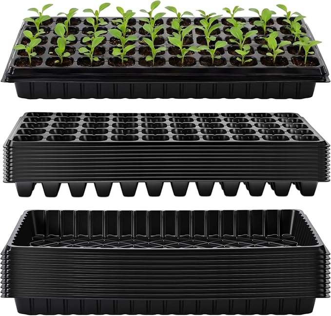 Vesici 20 Pack Seed Starter Trays, 50 Cell Seedling Trays with 1020 Flat Tray, Deep Plug Nursery Plant Pots for Germination, Water Collection, Indoor Outdoor Seed Starting & Transplanting