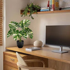 Briful Fake Plants Variegated Monstera Leaves Faux Plant Indoor in Black Pot Artificial Potted Plant Houseplant for Home Decor Patio Farmhouse Kitchen Bathroom