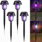 Qualirey 4 Pcs Solar Mosquito Zapper Outdoor Waterproof Solar Powered Bug Zapper Outdoor Mosquito Killer Lamp Trap Repellent Light for Garden Yard Insect (Purple and White Light,Black)