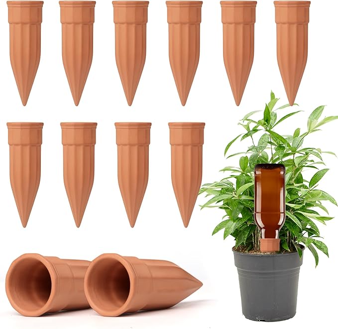 TKSCUSR 12 Pcs Self Watering Spikes Small Terracotta Plant Watering Stakes Devices Vacation Self-Watering Stakes for Indoor/Outdoor Plants