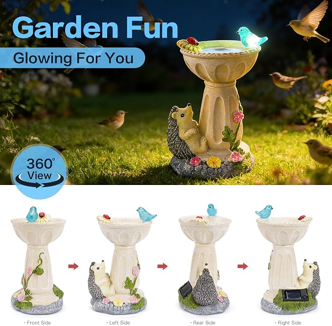 HUYIENO Solar Garden Statue Outdoor Decor Ornament Waterproof Solar Powered LED Lights for Yard, Patio, Lawn Gift for Mom, Women, Housewarming Hedgehog