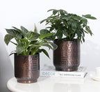 MyGift Handmade Hammered Vintage Copper Metal Plant Vase, Decorative Indoor Cylindrical Flower Planter Container, 5 and 6 Inch Pots, Handcrafted in India