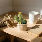 Handmade Crochet, Small Artificial Plants Cactus in Pot, Realistic Knit Succulent for Home Office Desk Decoration, for Plant Lovers (2.4 x 2.4 x 4.7 inches)