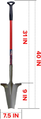Root Slayer 22311 Nomad Compact Steel Garden Spade for Digging Soil and Root Removal, Portable Tool, Red