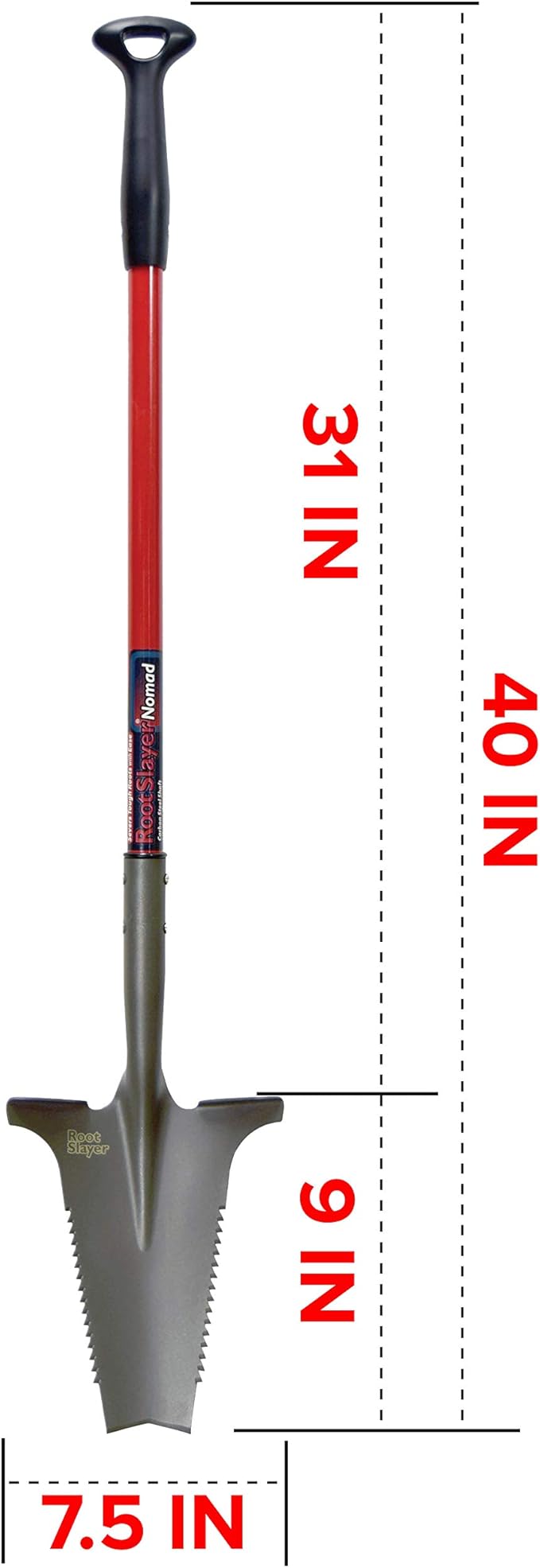 Root Slayer 22311 Nomad Compact Steel Garden Spade for Digging Soil and Root Removal, Portable Tool, Red