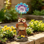 COWOS Solar Powered Owl Garden Statue with Glowing Flower Light, Hand-Painted Resin Figurine for Outdoor Patio, Yard, Lawn Decor, Gift for Nature Lovers