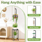 iDavosic.ly 2 Tier Hanging Plant Stand Indoor, Tall Vertical Corner Metal Flower Heavy Duty Pot Holder Shelf for Patio Porch Living Room, Modern Black & Rustic Brown - Round