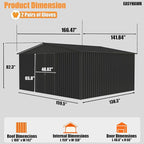 14x12 FT Outdoor Storage Shed, Metal Garden Shed with Lockable Door & Sloped Roof, Large Waterproof Utility Tool Shed for Backyard, Garden, Patio, Lawn, Black