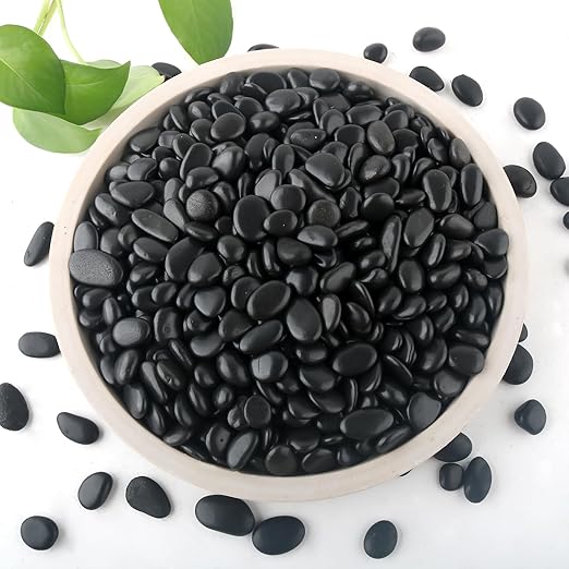 Mulctun 12lb Black Rocks for Planters- 1/4" - 3/4" Polished Black Stones Smooth Flat Pebbles for Fish Tanks Decorative River Rocks for Vases Bonsai Pots Garden Stones for Landscaping and Yards