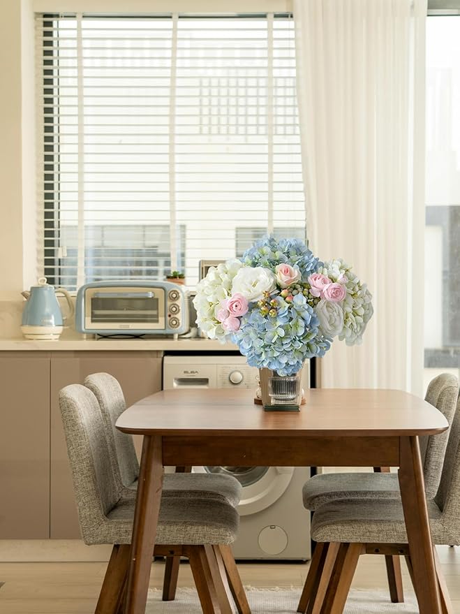 4 Pcs 20'' Real Touch Hydrangeas 2 White 2 Light Blue Artificial Hydrangeas Flowers Faux Latex Hydrangea for Kitchen Living Room Porch Home Decor Baby Shower Party Wedding Table Centerpiece
